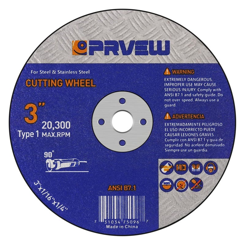 PRVEW 50-PK Cut Off Wheels 3 Inch,3" x1/16 x1/4" Quality Cutting Disc,Metal & Stainless Steel Aggressive Cutting Wheel for Die Grinder, General Purpose Cut-Off Wheel(3-Inch) - Image 1